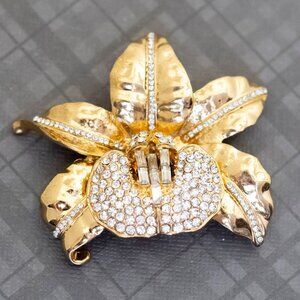 Vintage Gold Tone Floral Abstract Leaves Rhinestones Brooch, G41